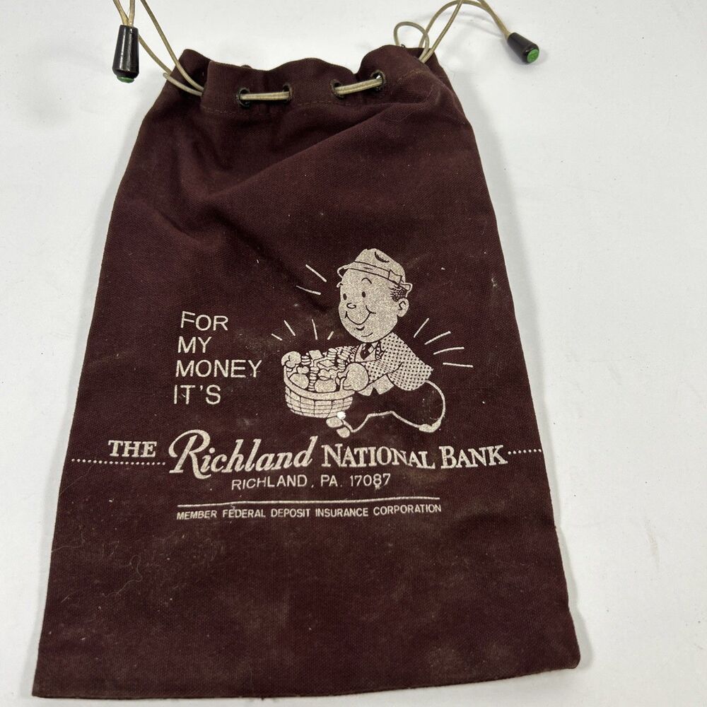 Vintage Richland National Bank PA Cloth Coin Bag Drawstring Money Pouch Retro
